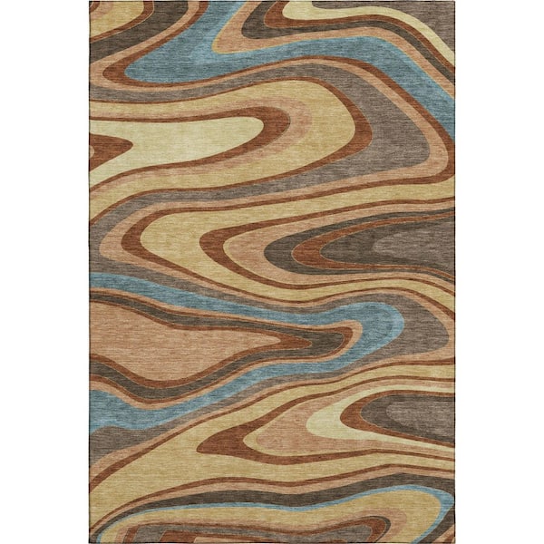 Mayfield Premium Machine Washable Abstract AMF2494 Gold 3 ft. x 5 ft. Area Rug