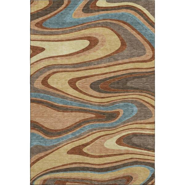 Mayfield Premium Machine Washable Abstract AMF2494 Gold 5 ft. x 7 ft. 6 in. Area Rug
