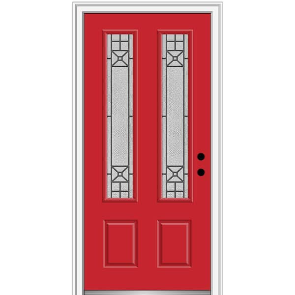 MMI DOOR 36 in. x 80 in. Courtyard Left-Hand 2 Lite Decorative Painted Fiberglass Smooth Prehung Front Door, 4-9/16 in. Frame