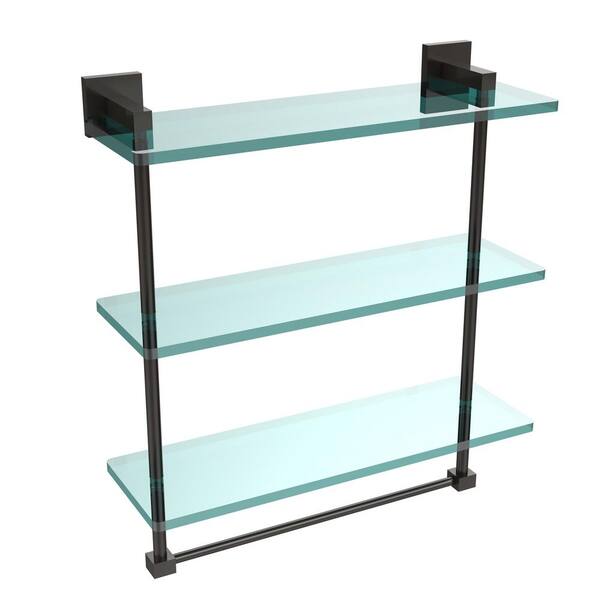 Allied Brass Montero 16 in. L x 18 in. H x 6-1/4 in. W 3-Tier Clear Glass Bathroom Shelf with towel bar in Oil Rubbed Bronze