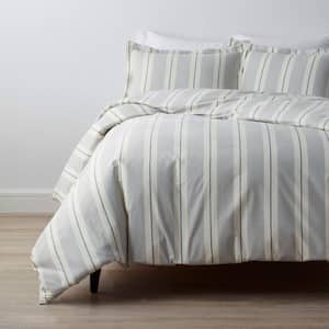 Wide Stripe Yarn Dyed Navy Cotton Percale King Duvet Cover