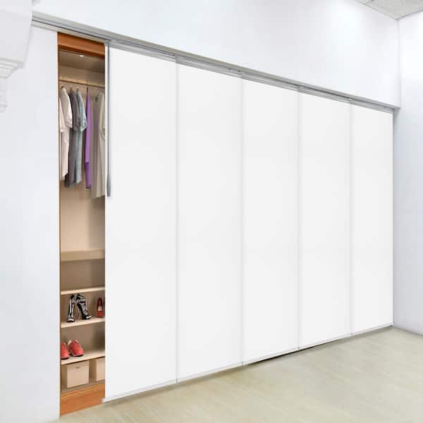 EMOH Alabaster 58 in. to 110 in. W x 94 in. L Adjustable 5-Panel, Satin Nickel Single Rail Panel Track with 23.5 in. Slates