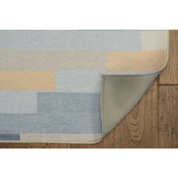 Mimi Ivory and Blue 3 ft. W x 5 ft. L Washable Polyester Indoor/Outdoor Area Rug
