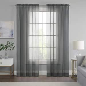 Livia Grey Solid Polyester 59 in. W x 63 in. L Sheer Rod Pocket Curtain