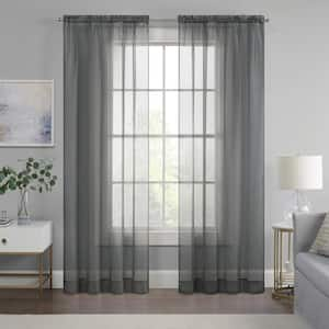 Livia Grey Solid Polyester 59 in. W x 95 in. L Sheer Rod Pocket Curtain