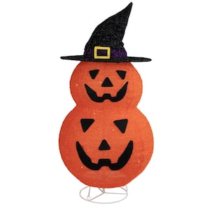 34 in. Jack-O-Lanterns in Witch's Hat Outdoor Halloween Decoration