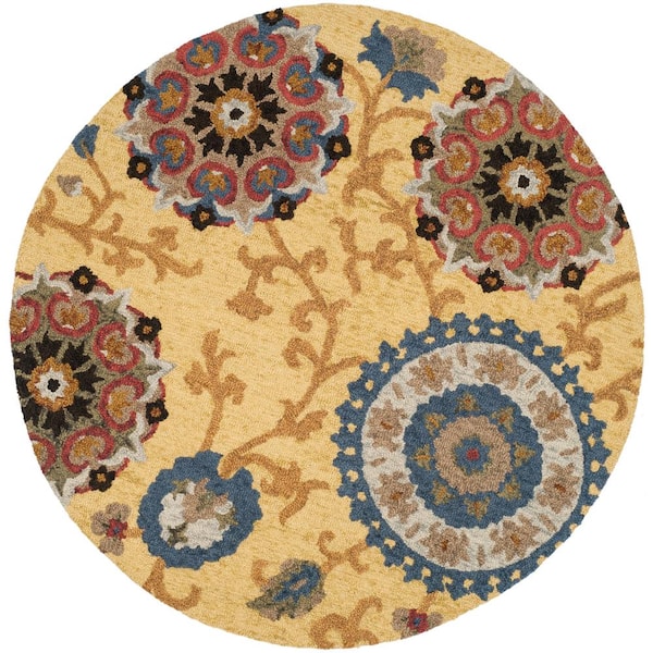 SAFAVIEH Blossom Gold/Multi 8 ft. x 8 ft. Bohemian Floral Round Area Rug