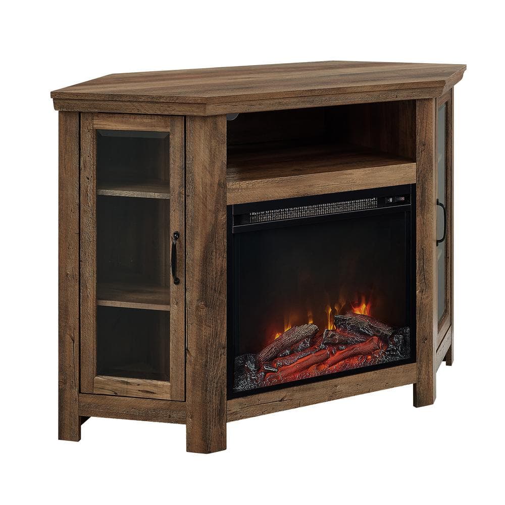 Walker Edison Furniture Company 48 in. Rustic Oak Classic Traditional Wood Corner Fireplace Media TV Stand Console -  HD48FPCRRO