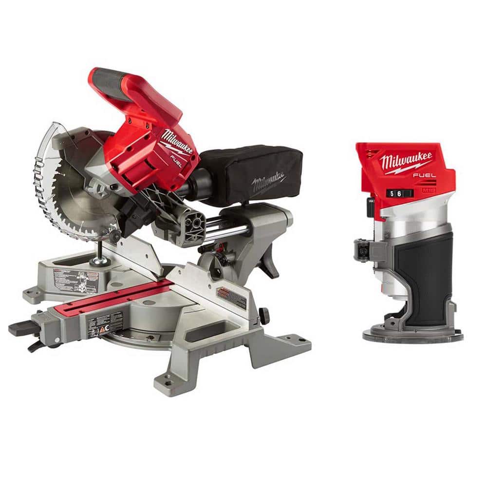 Milwaukee M18 FUEL 18V Lithium-Ion Brushless 7-1/4 in. Cordless Dual Bevel Sliding Compound Miter Saw with Compact Router -  2733-20-2723-20