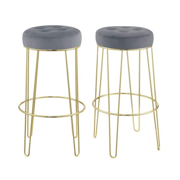 Picket House Furnishings Vera 29 in. Gunmetal Backless Metal Bar Stool (Set of 2)