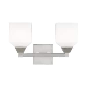 Lansford 15 in. 2-Light Polished Chrome Vanity Light with Satin Opal White Glass