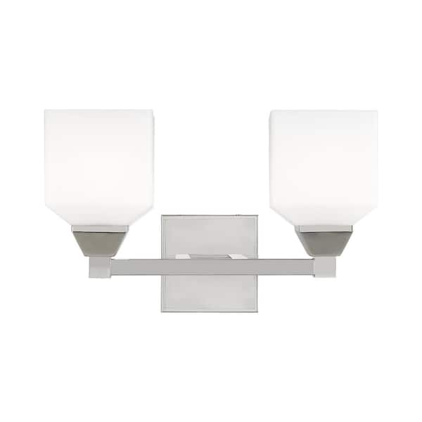 Livex Lighting Lansford 15 in. 2-Light Polished Chrome Vanity Light with Satin Opal White Glass
