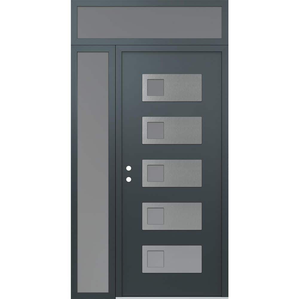 D2 52 in. x 96 in. Silver P Right-Hand/Inswing Frosted Glass Anth/Anth Sidelite+Transom Steel Prehung Front Door price history on PriceWatchPro