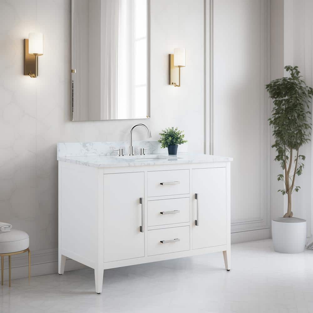 48'' White Single Bathroom Vanity with Engineered Marble Top
