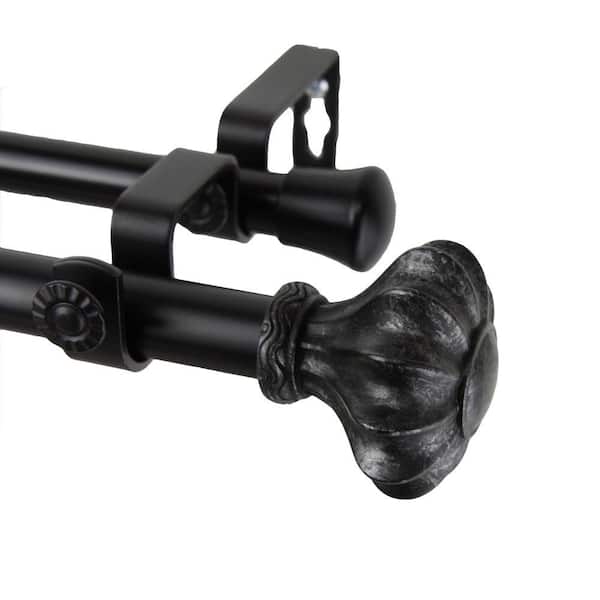Rod Desyne 28 in. - 48 in. Telescoping Double Curtain Rod in Black with Flair Finial