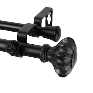 48 in. - 84 in. Telescoping Double Curtain Rod in Black with Flair Finial