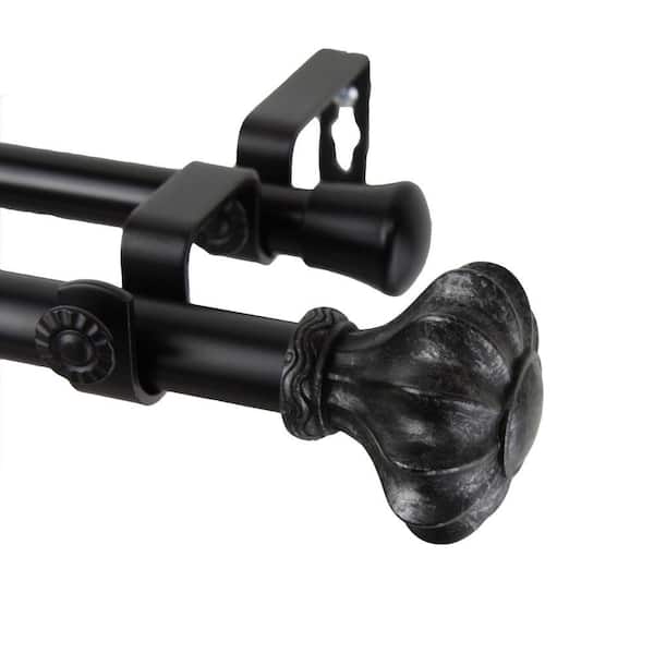 Rod Desyne 48 in. - 84 in. Telescoping Double Curtain Rod in Black with Flair Finial