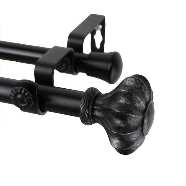 Rod Desyne 120 in. - 170 in. Telescoping Double Curtain Rod in Black with Flair Finial