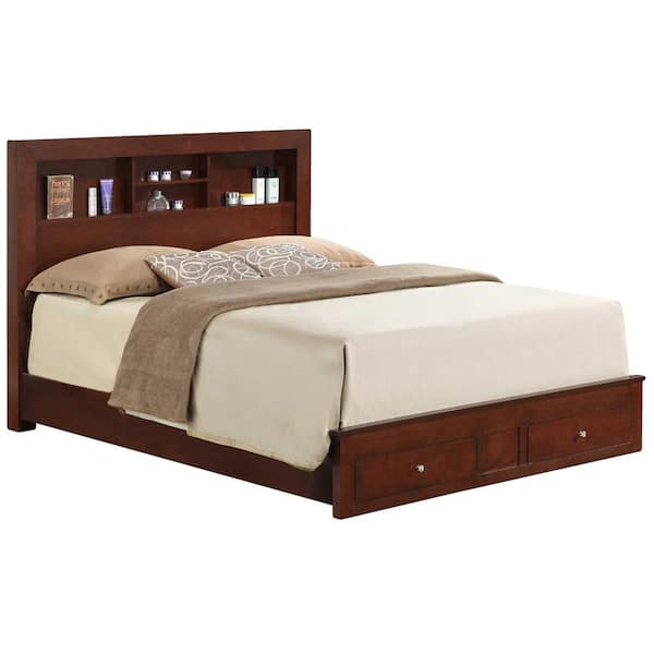 Burlington Cherry Queen Storage Platform Bed with Storage Drawers and Storage Shelves