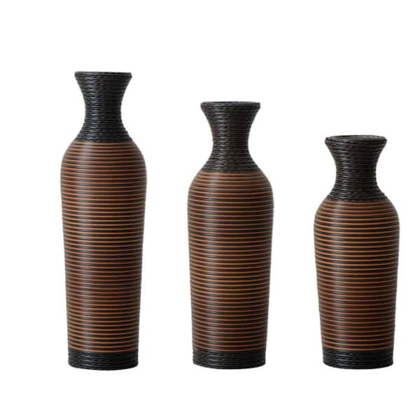 20 /24 /28 in. Brown Bottle PVC Floor Vase Trio Modern Textured Tall Vases Home Decor (Set of 3) Artificial Plant Stands