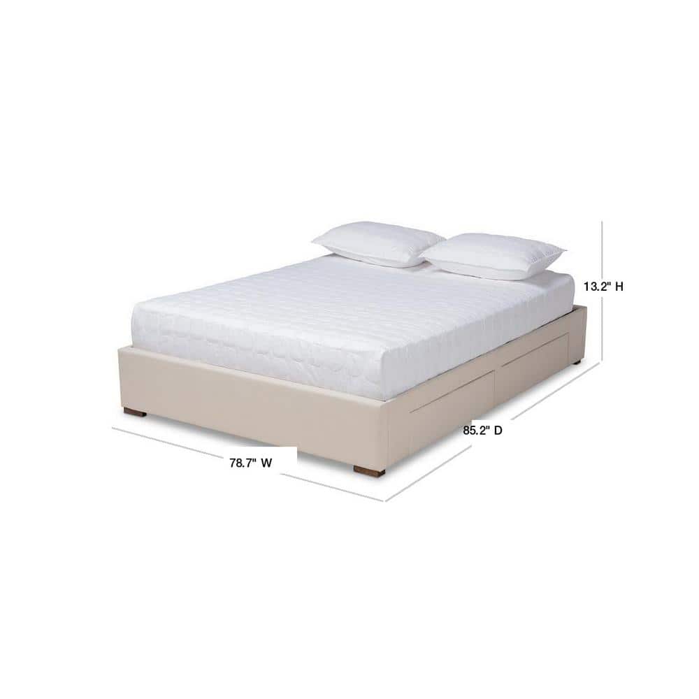 Contemporary King-Sized Walnut Wood Upholstered Bed Frame with Storage