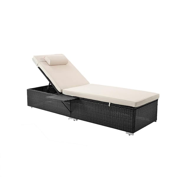 Tunearary 2-Piece Wicker Outdoor Patio Chaise Adjustable Backrest Lounge Chair Sets with White Cushions Dark Coffee Frame