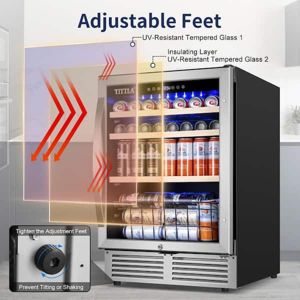 Tittla Beverage Refrigerator 24'' 150 Can Freestanding/Built-In Reversible Door Hinge