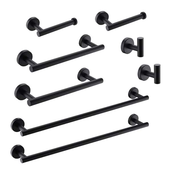 Dimakai 8-Piece Bathroom Hardware Set with Bathroom Towel Rack in Matte Black