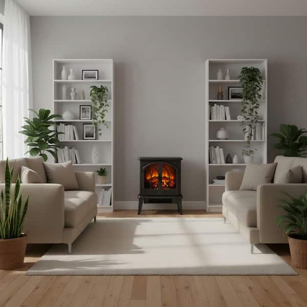 24 in. Freestanding 3D Flame Infrared Quartz Electric Fireplace in Black with Remote Control