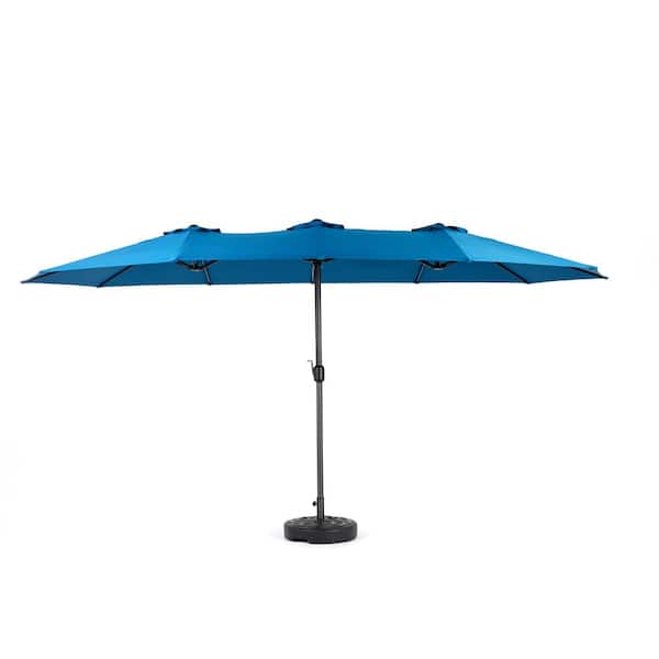 Clihome 14.8 ft. Large Double Sided Rectangular Outdoor Patio Umbrella in Dark blue with Crank