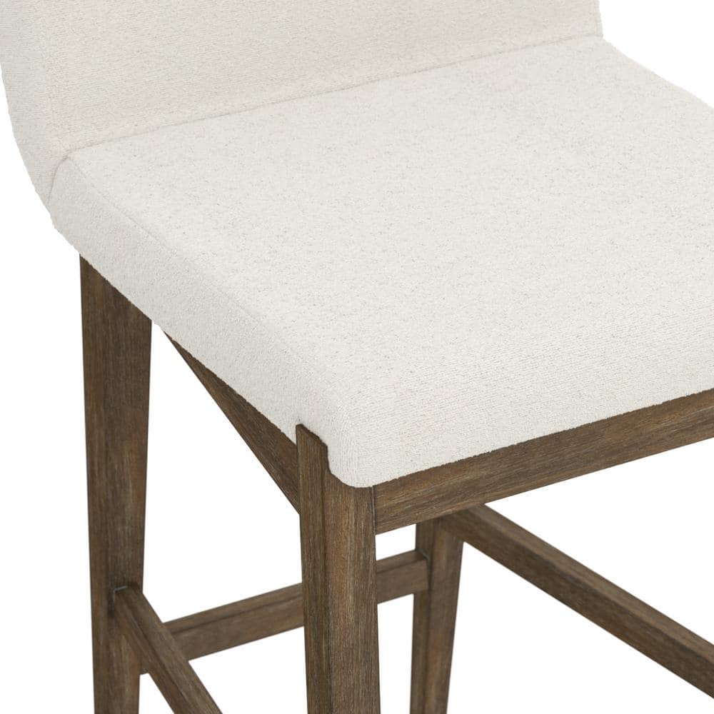 Cream Linen Upholstered Dark Brown Wood Counter Stool