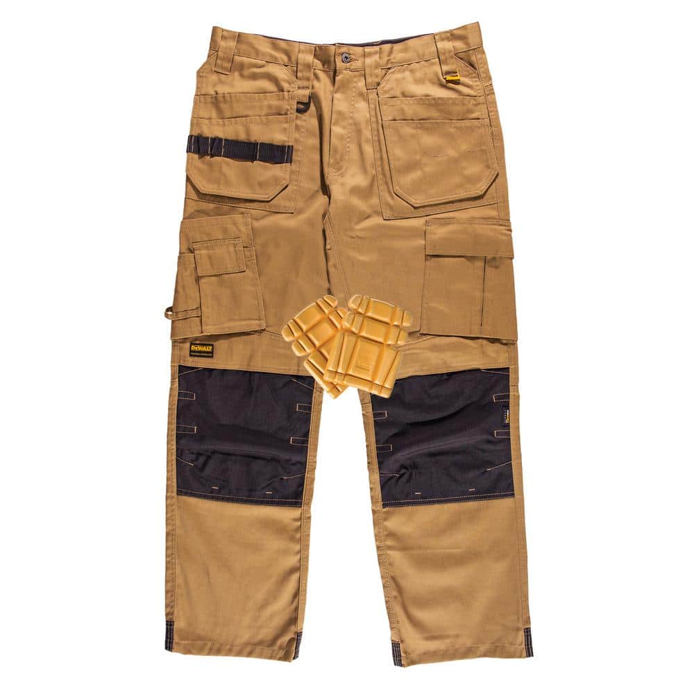 DEWALT Men's 40 in. W x 33 in. L Tan Polyester/Cotton/Elastane Stretch  WorkPant with Knee Pad DXWW50060-018-40/33 - The Home Depot