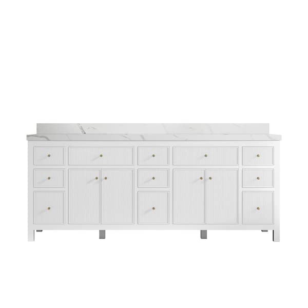 Willow Collections Sonoma 84 in. W x 22 in. D x 36 in. H Double Sink Bath Vanity in White with 2" Calacatta Quartz Top