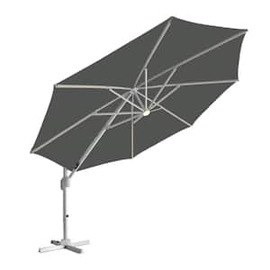 12 ft. Aluminum Patio Offset Umbrella Cantilever Umbrella, Center light And Strip Lights in Dark Grey
