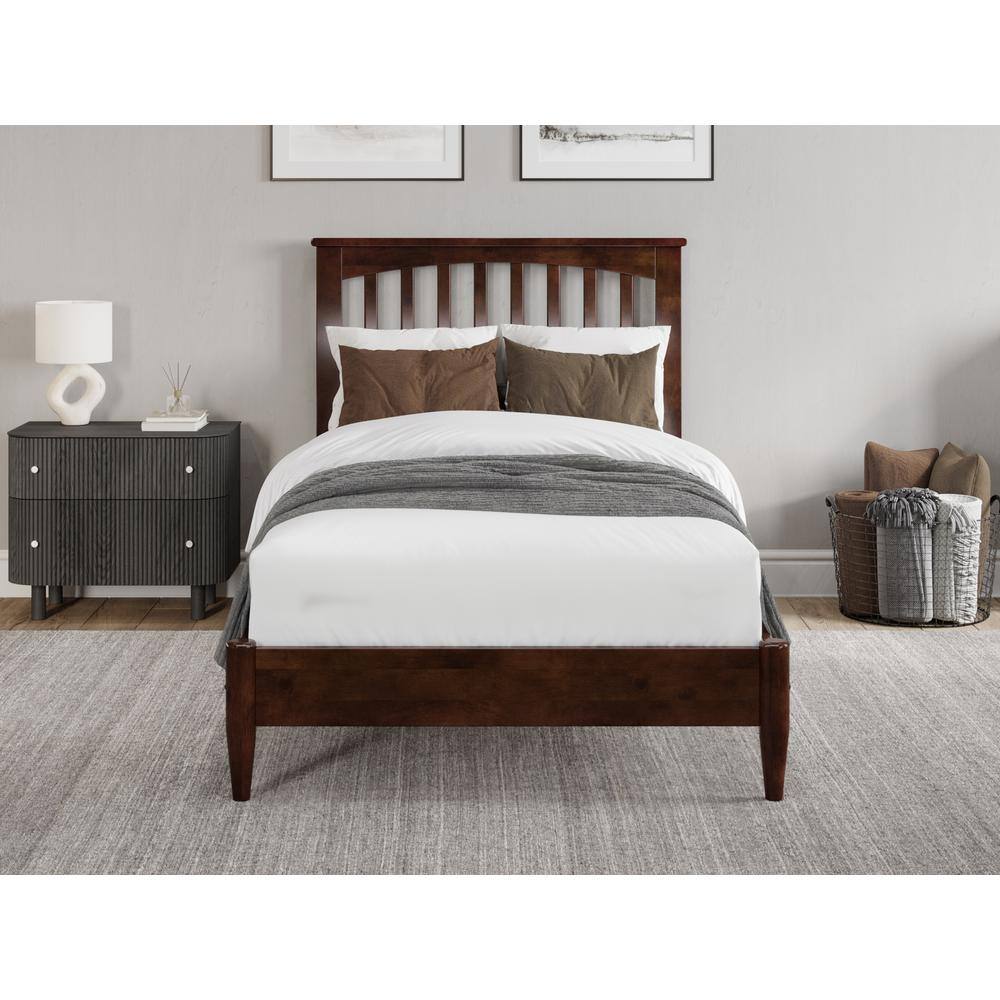 Becket Twin XL Walnut Wood Low Profile Platform Bed with Headboard