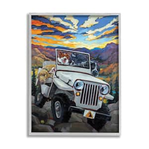 "Dogs Off-Roading Desert Drive Mountain Sunset" by CR Townsend Framed Animal Wall Art Print 16 in. x 20 in.