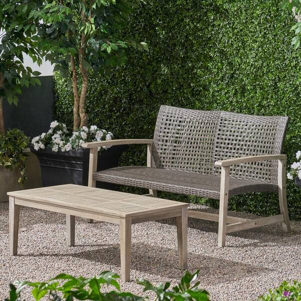 Noble House Hampton Natural 2-Piece Wood Outdoor Loveseat