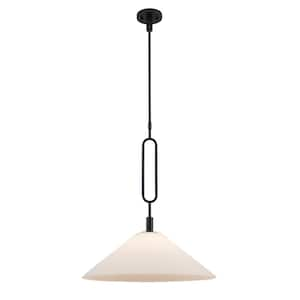 Lumidrop 22 in. 1-Light Black Hanging Pendant Light Fixture with White Opal Glass Shade