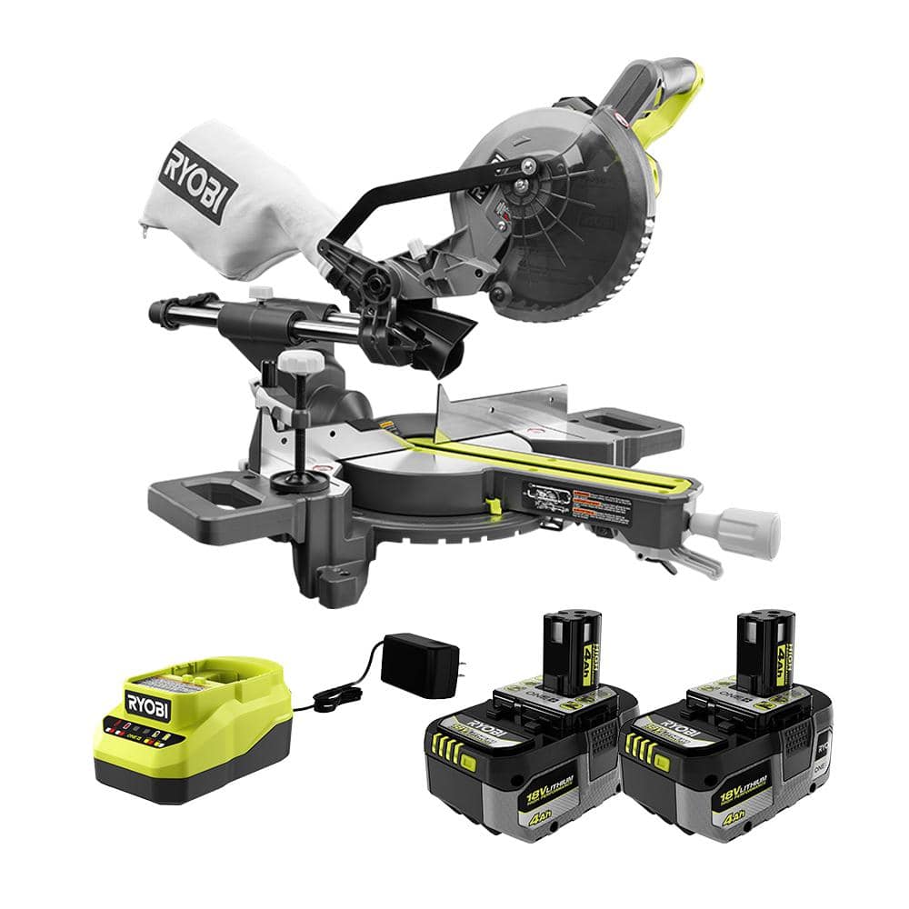 RYOBI ONE+ 18V Cordless 7-1/4 in. Sliding Compound Miter Saw with (2) 4.0  Ah HIGH PERFORMANCE Batteries and 18V Charger PBT01B-PCL204HPK The Home  Depot