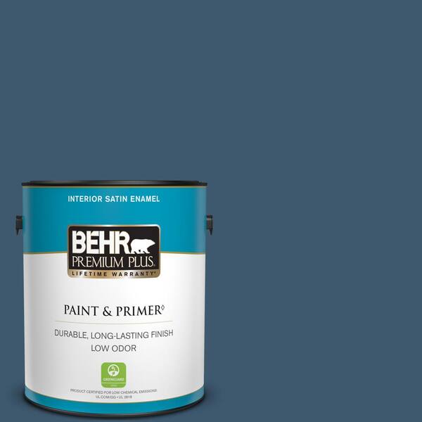 BEHR PREMIUM PLUS 1 gal. #BXC-24 Atlantic Tide Satin Enamel Low Odor Interior Paint & Primer