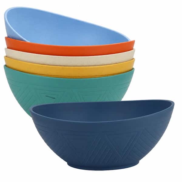 60 fl. oz. Multi-Color Wheat Straw Salad and Serving Bowls, BPA-Free Unbreakable Microwave Safe (Set of 6)