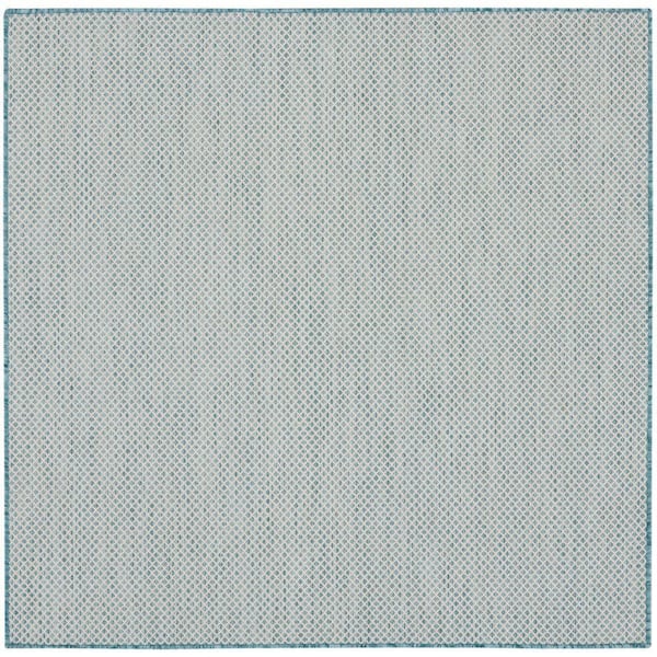 Nourison Courtyard Ivory/Aqua 4 ft. x 4 ft. Square Solid Geometric Contemporary Indoor/Outdoor Area Rug