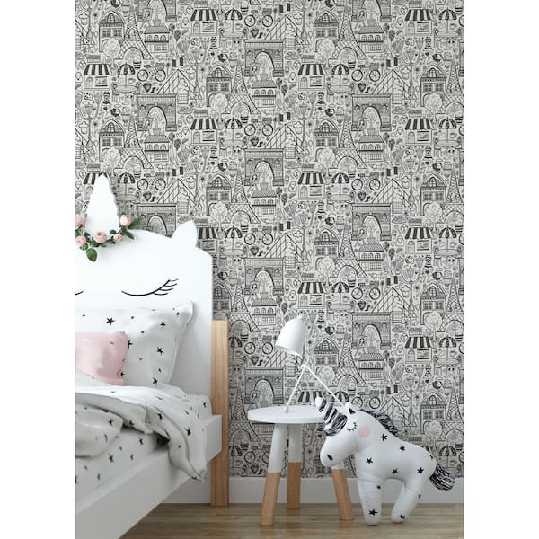 Oui Paris Black Vinyl Peel and Stick Wallpaper Roll