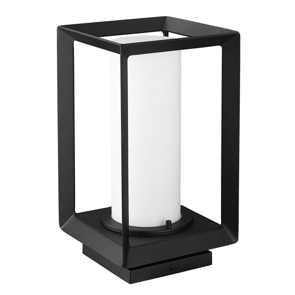 Natural Black Metal Outdoor Pier Mount Light with Opal Glass Shade
