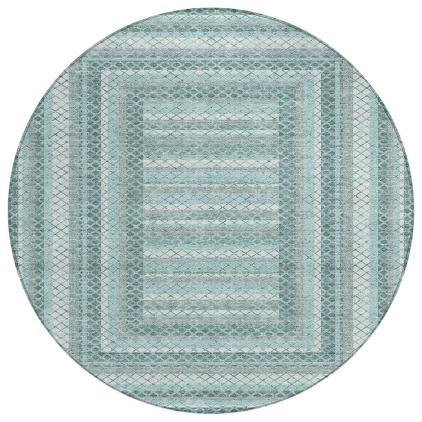 Chantille Machine Washable Indoor/Outdoor Abstract ACN2011 Teal 8 ft. x 8 ft. Round Rug