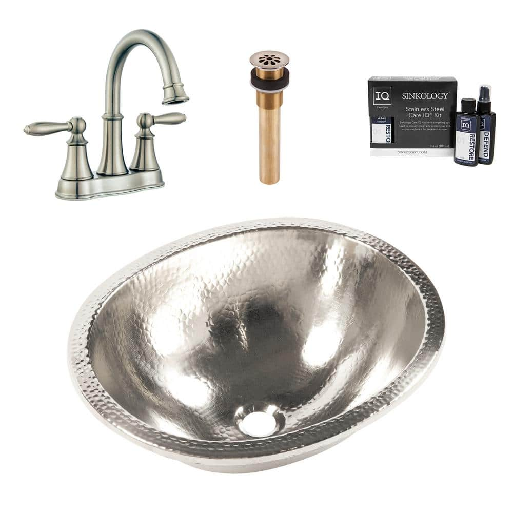 SINKOLOGY Edison 18 Gauge 18.75 in. Nickel Dual Flex Undermount Bath Sink in Nickel with Courant Faucet Kit