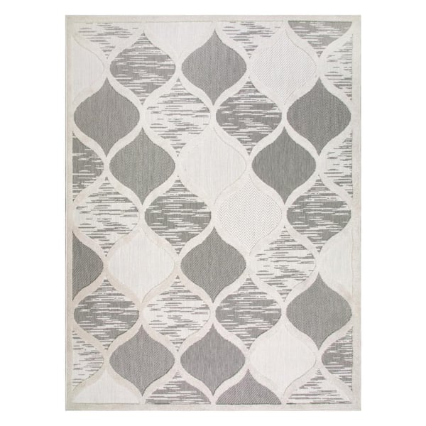 Leick Home Laurus Quatrefoil Gray and Ivory 3 ft. x 5 ft. Moroccan Polypropylene Indoor/Outdoor Area Rug