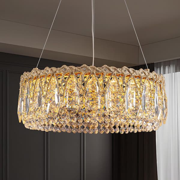 SILJOY 18.5 in 1-Light Gold Semi Flush Mount Gold Modern Chandelier for Living Room