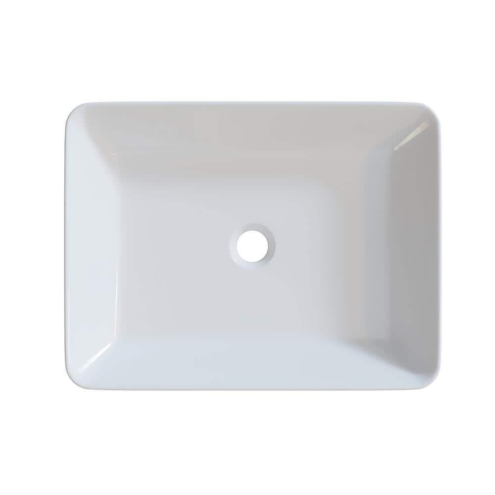 Glossy White Ceramic Rectangular Above-Counter Vessel Sink