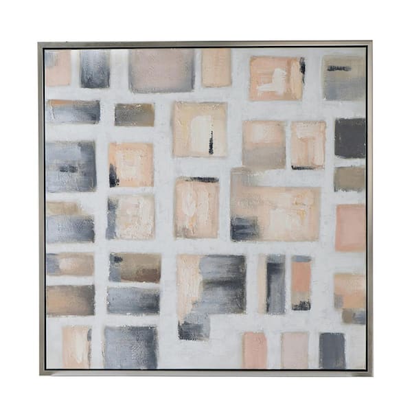 Benjara White, Gray and Copper Wooden Framed Handpainted Wall Art